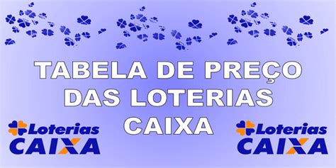 Tabela de preços das Loterias da Caixa